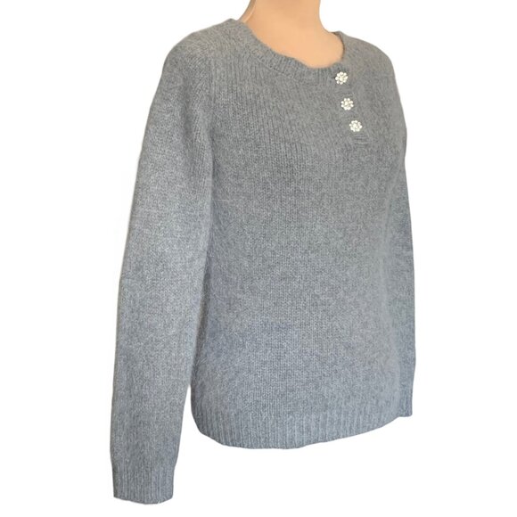 Vintage Armand Ventilo Lambswool Sweater Sz M Gray Fluffy Rhinestones Coquette - Picture 10 of 11